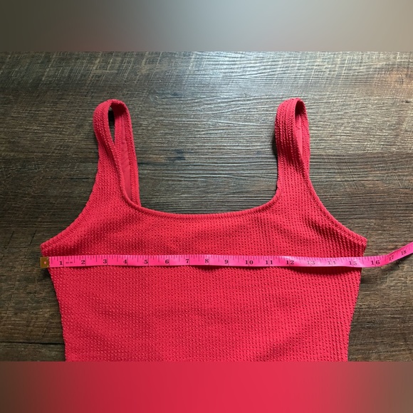 AERIE crinkle scoop one piece swimsuit textured bathing suit resort red EUC sz L - Picture 13 of 14
